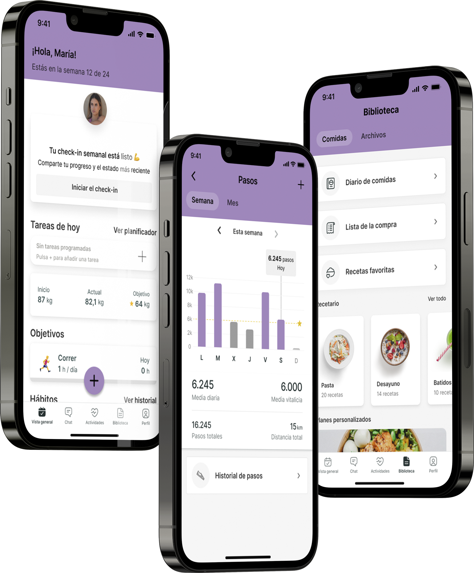 Un mockup de la app de coaching mostrando las funciones.